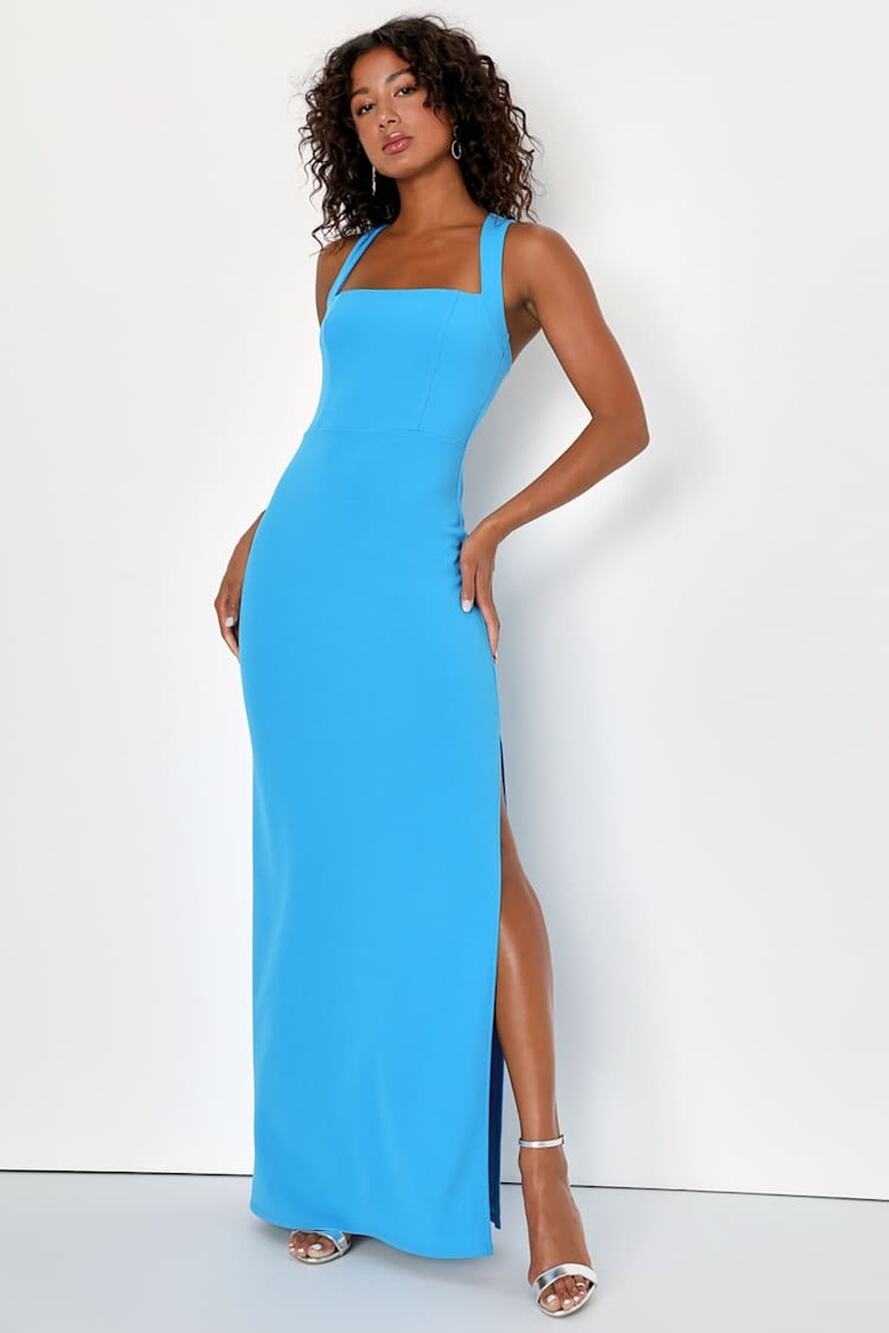 NWT Lulus Glamorous Dedication Blue Sleeveless Column Maxi Dress Gala Banquet XL